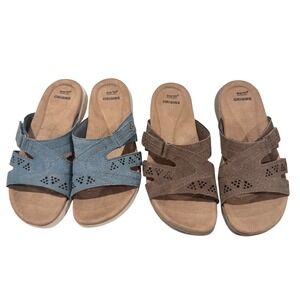 Lot‎ 2 Pairs NEW Earth Origins Adjustable Strap Comfort Sandals Blue and Brown